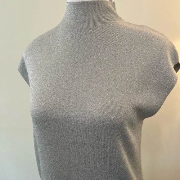 NWT Ann Taylor Silver Mock Neck Top - Picture 4 of 5